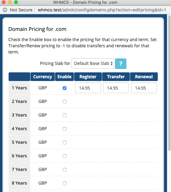 Netistrar WHMCS Registrar Module pricing configuration