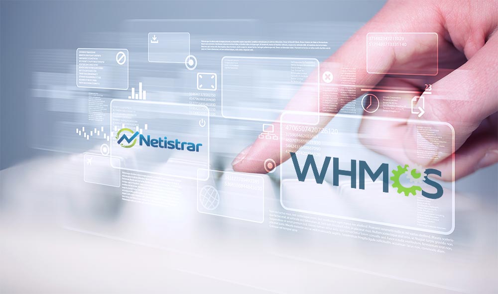 Abstract: Netistrar logo and WHMCS Plugin logo floating.